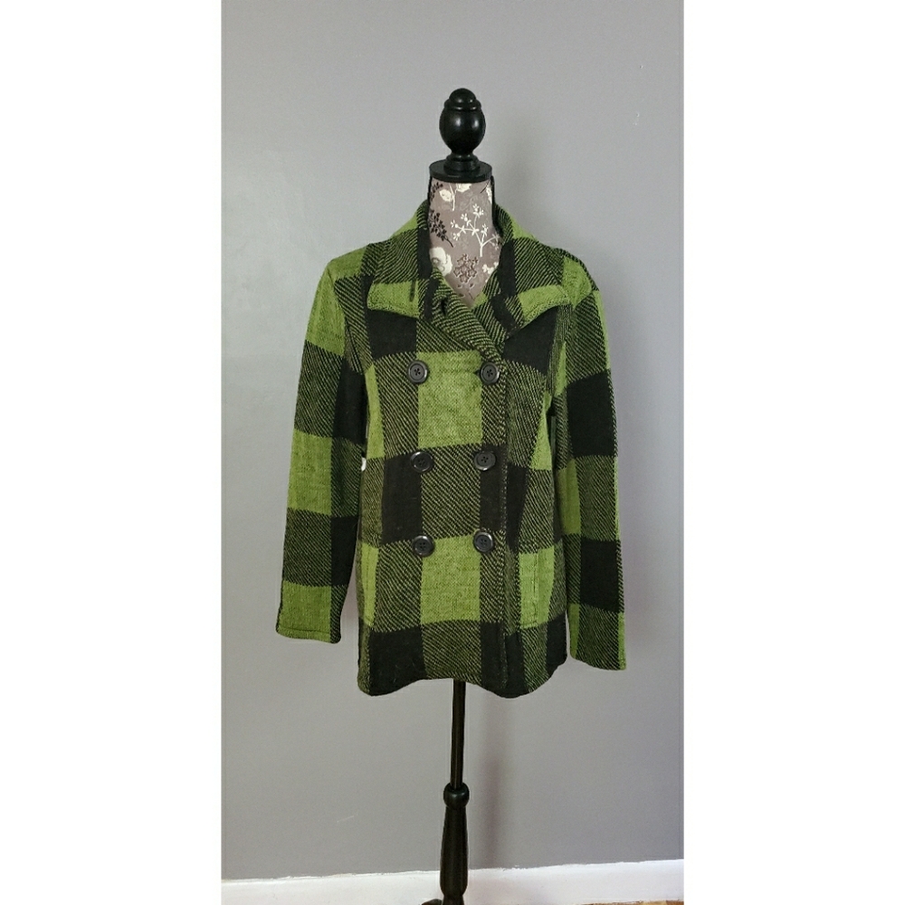 Katie Todd green and black plaid wool coat
